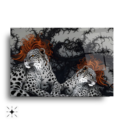 Çifte Leoparlar Cam Tablo