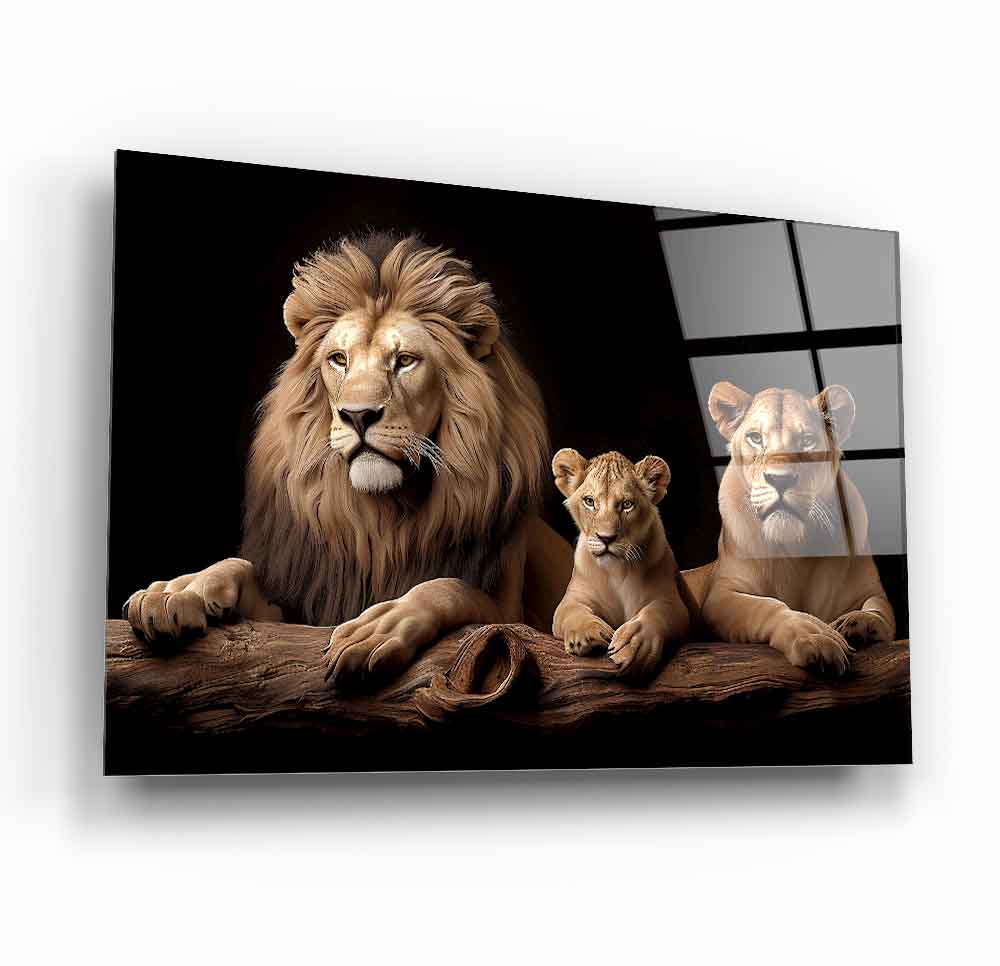 Aslan Ailesi Cam Tablo