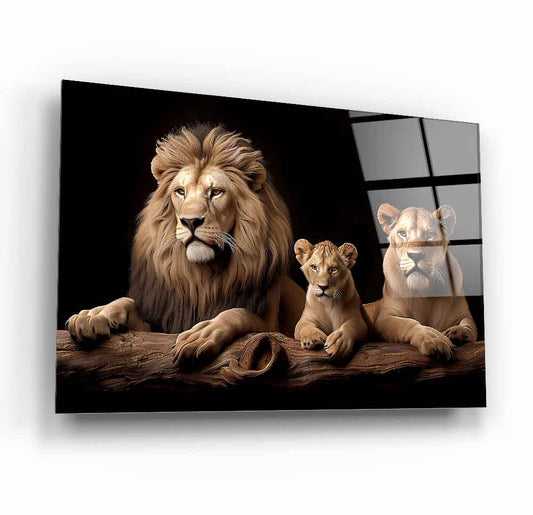 Aslan Ailesi Cam Tablo