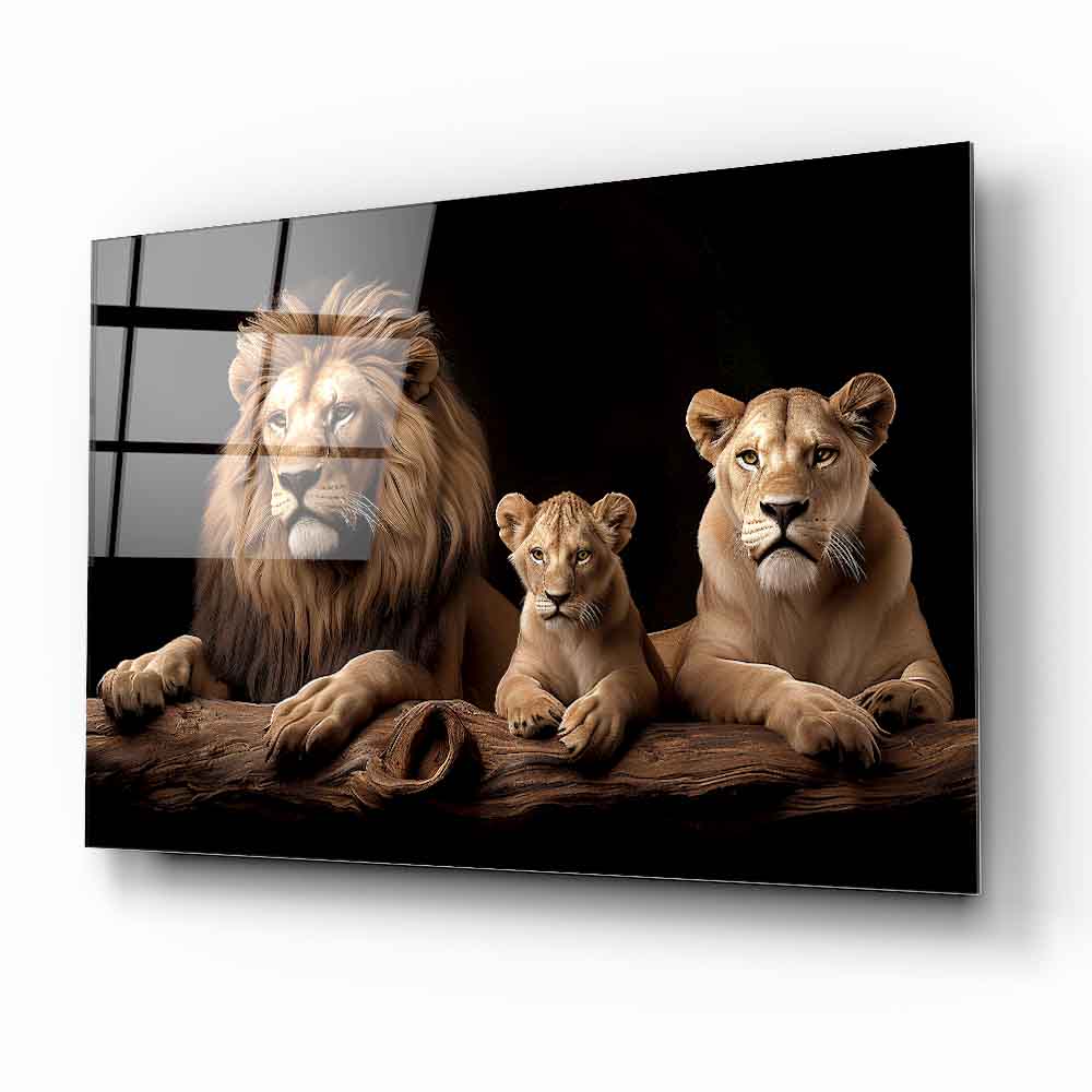 Aslan Ailesi Cam Tablo