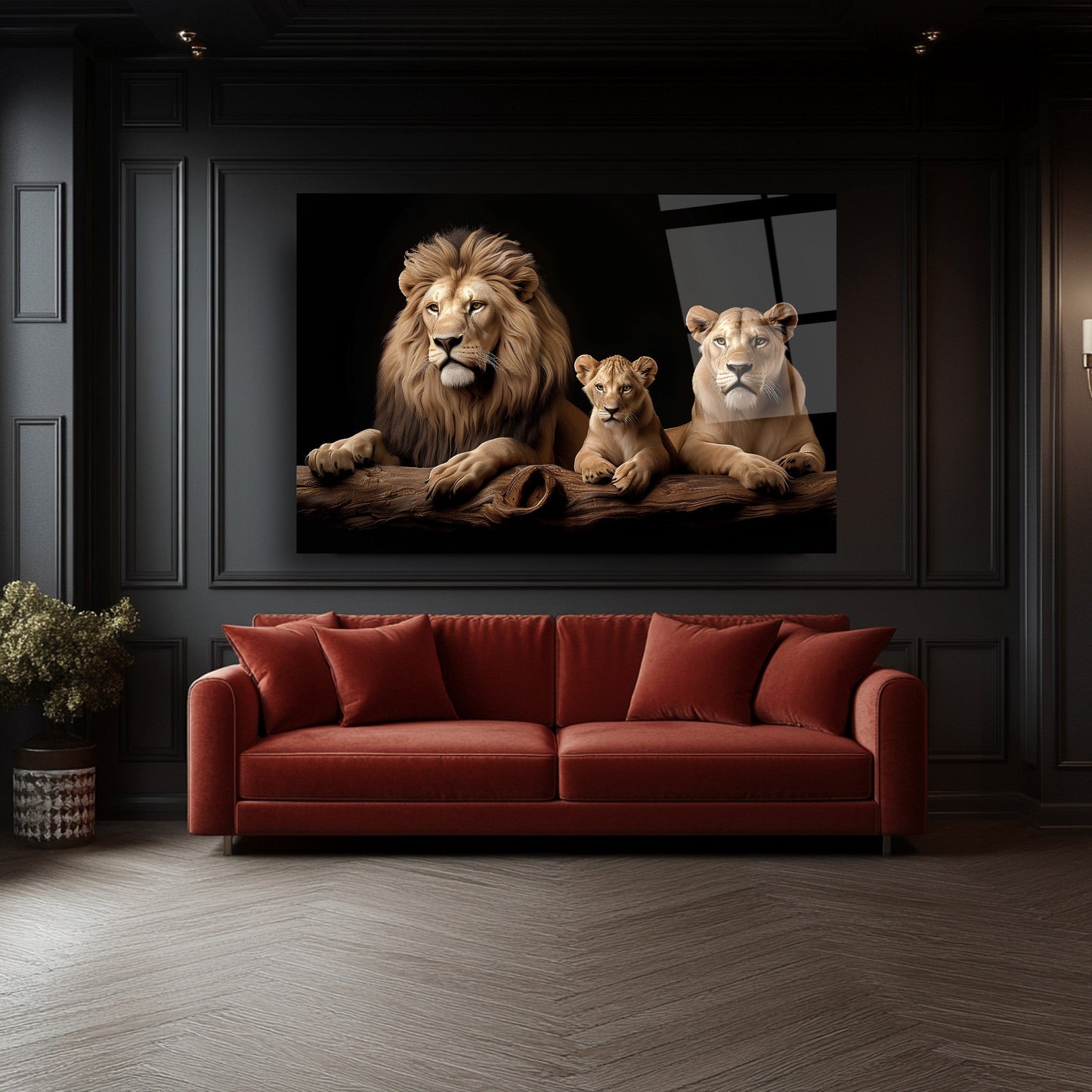 Aslan Ailesi Cam Tablo