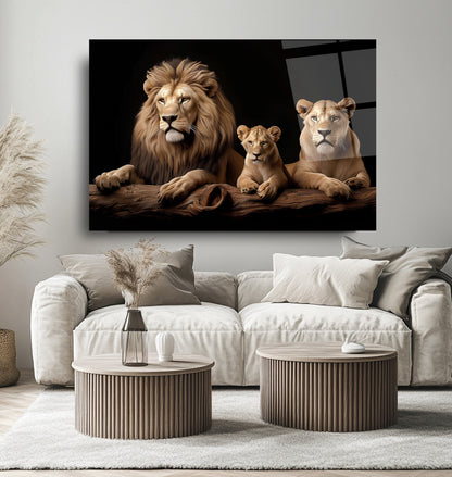 Aslan Ailesi Cam Tablo