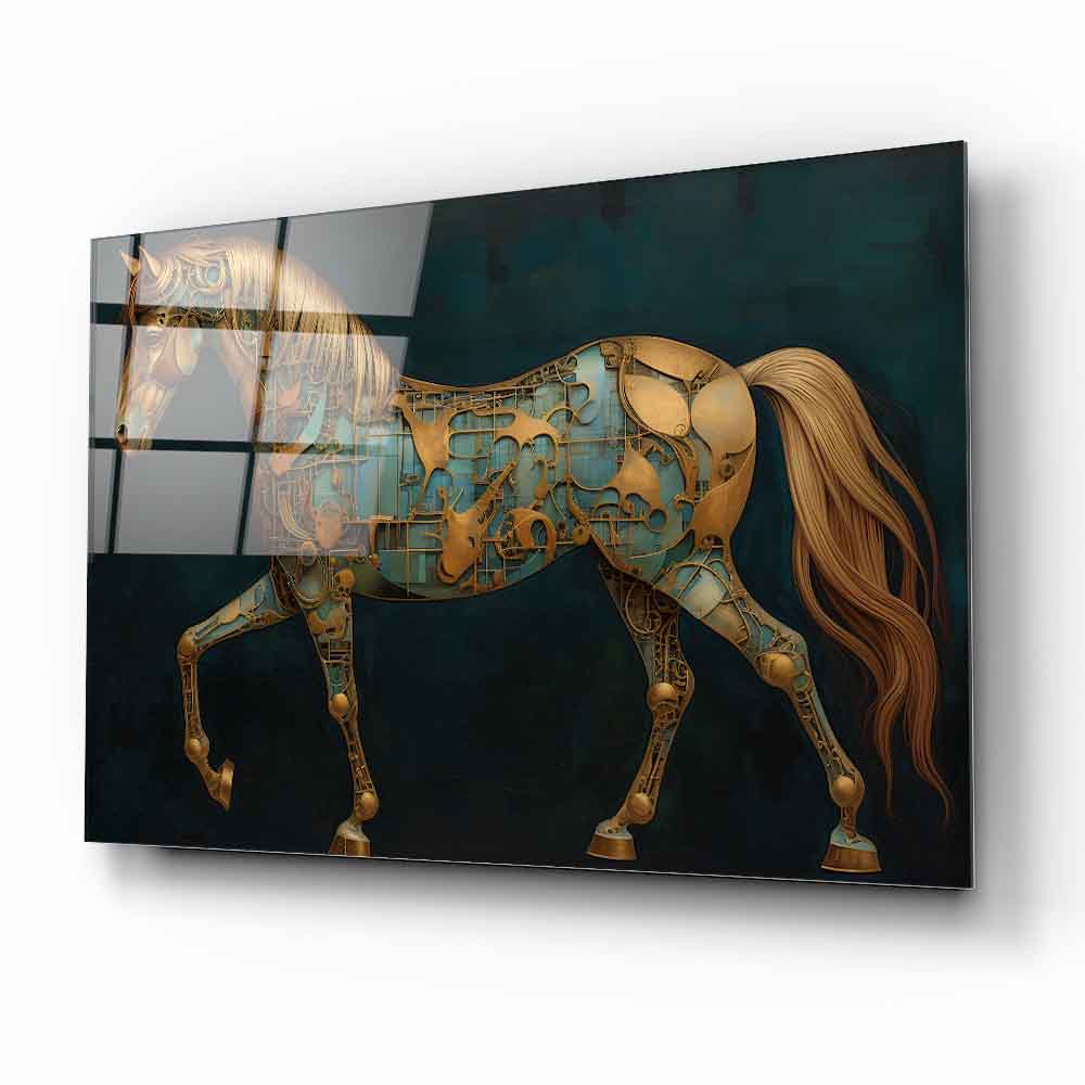 Gold Yeşil Metalik At Cam Tablo