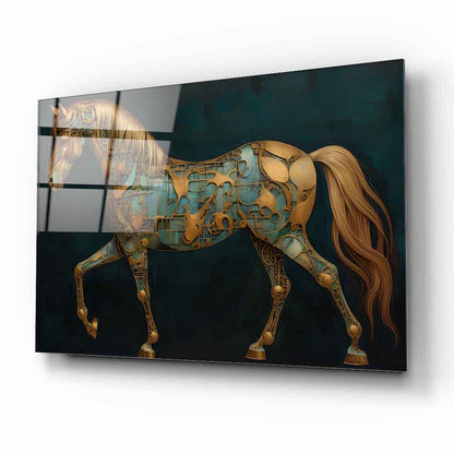 Gold Yeşil Metalik At Cam Tablo