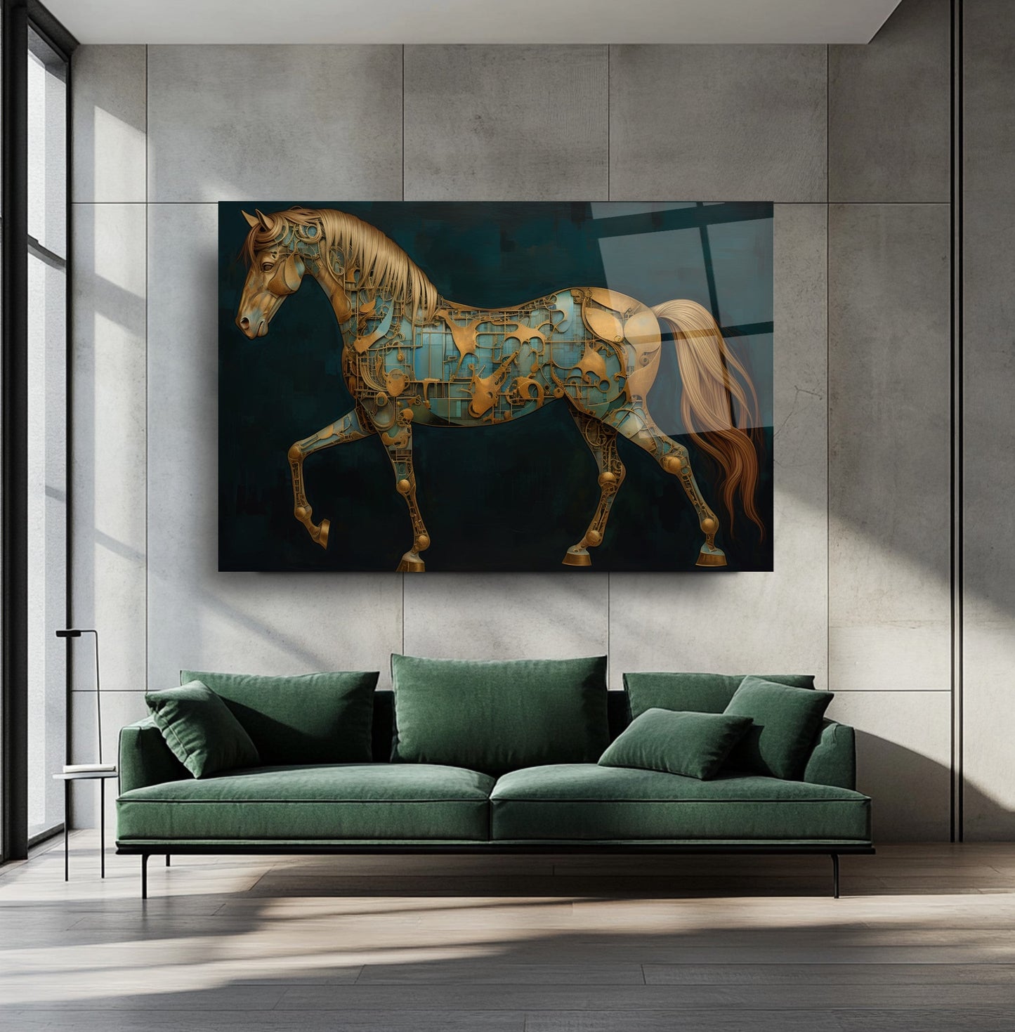Gold Yeşil Metalik At Cam Tablo