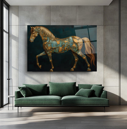 Gold Yeşil Metalik At Cam Tablo