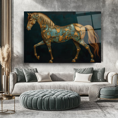 Gold Yeşil Metalik At Cam Tablo