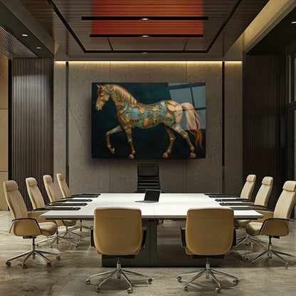 Gold Yeşil Metalik At Cam Tablo