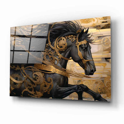 Gold Detay Siyah At Cam Tablo