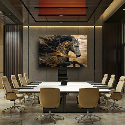 Gold Detay Siyah At Cam Tablo