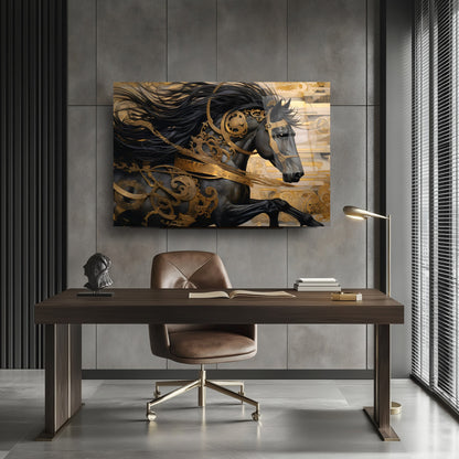 Gold Detay Siyah At Cam Tablo