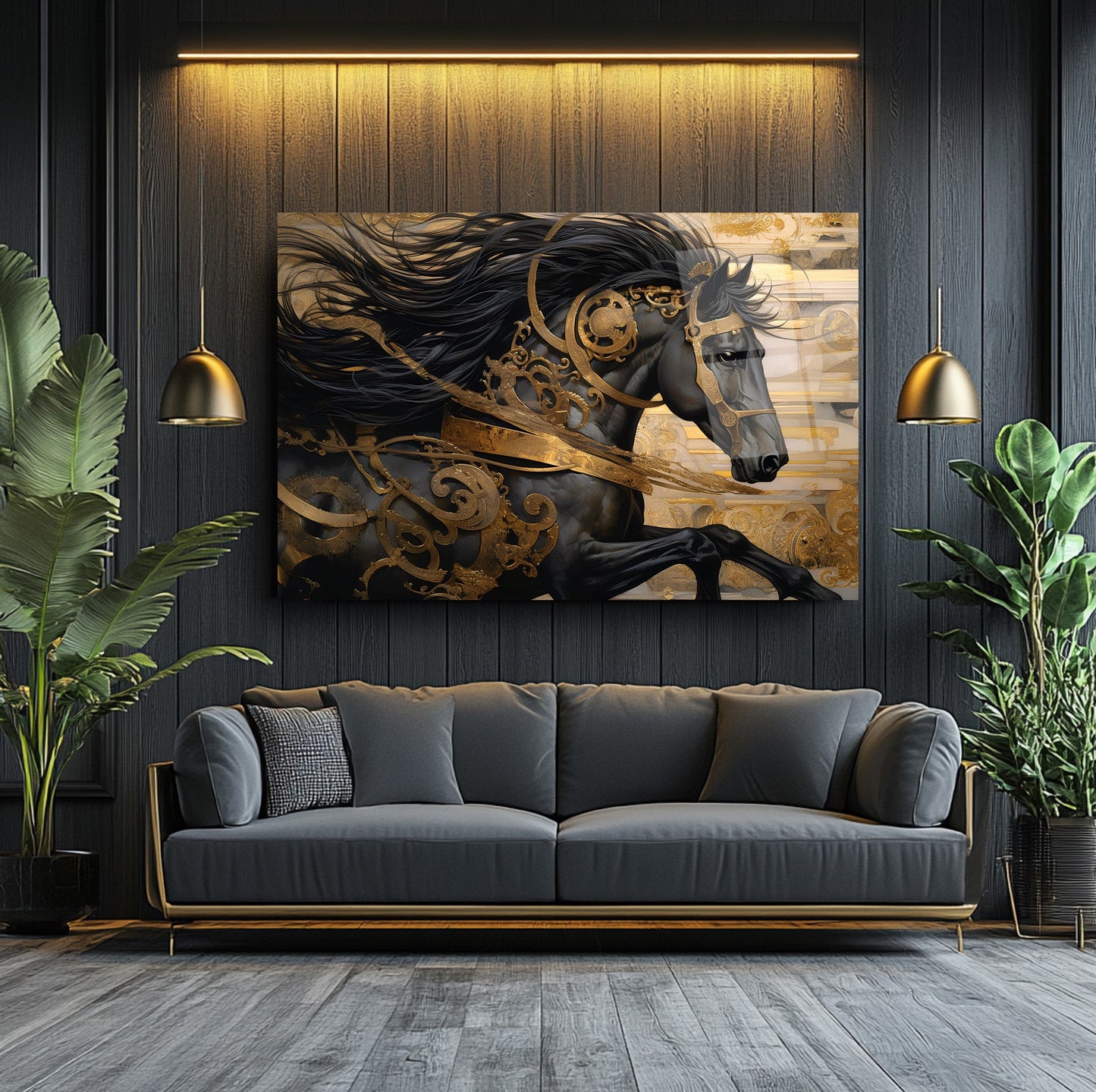 Gold Detay Siyah At Cam Tablo