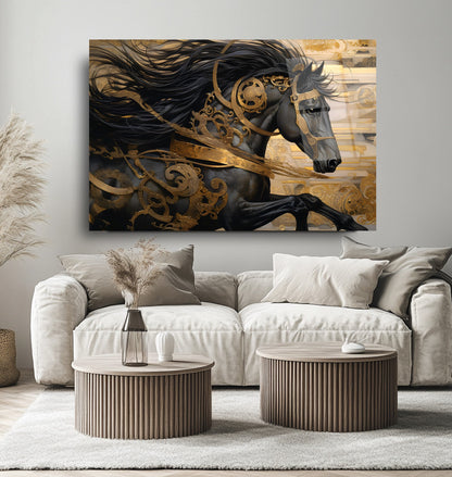 Gold Detay Siyah At Cam Tablo