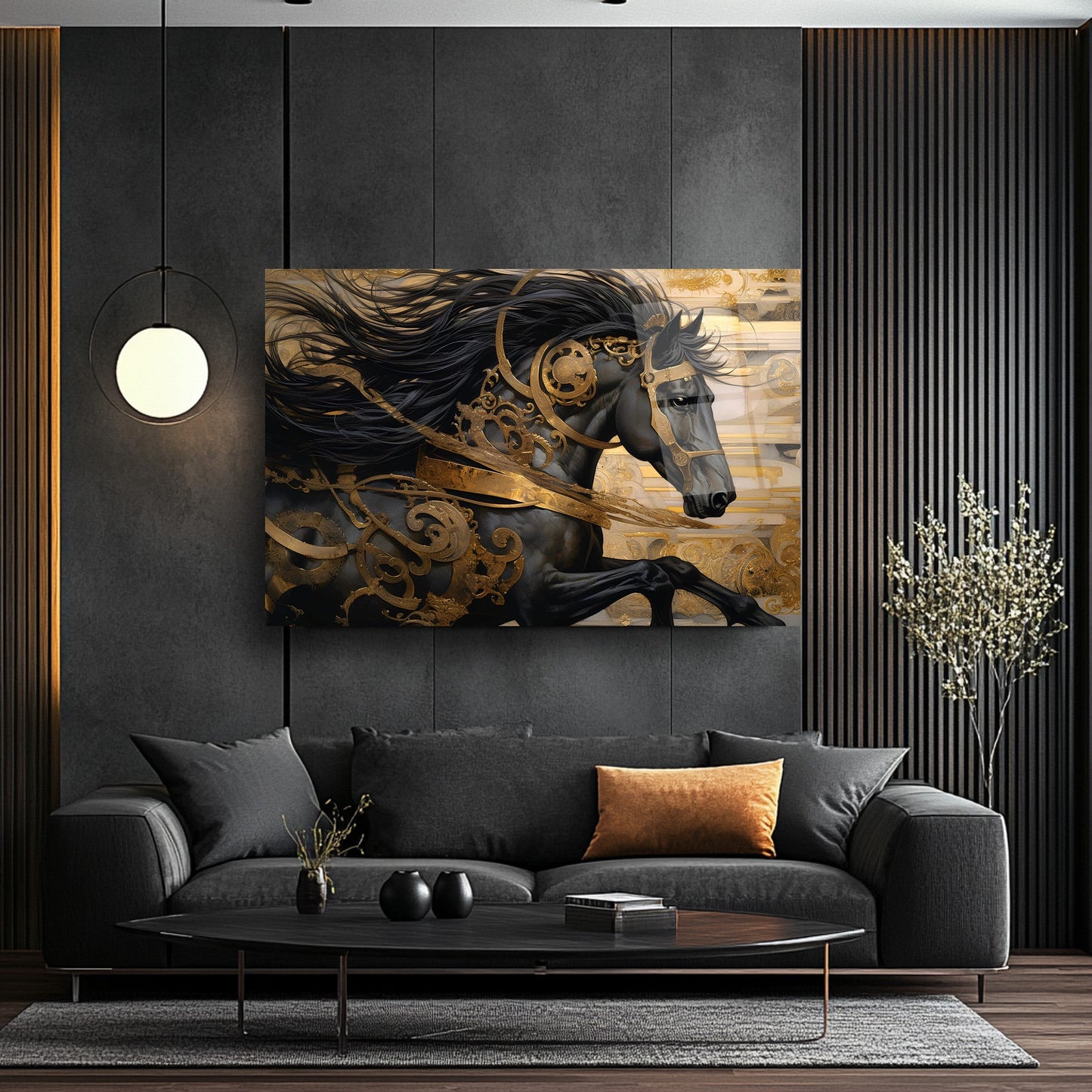 Gold Detay Siyah At Cam Tablo