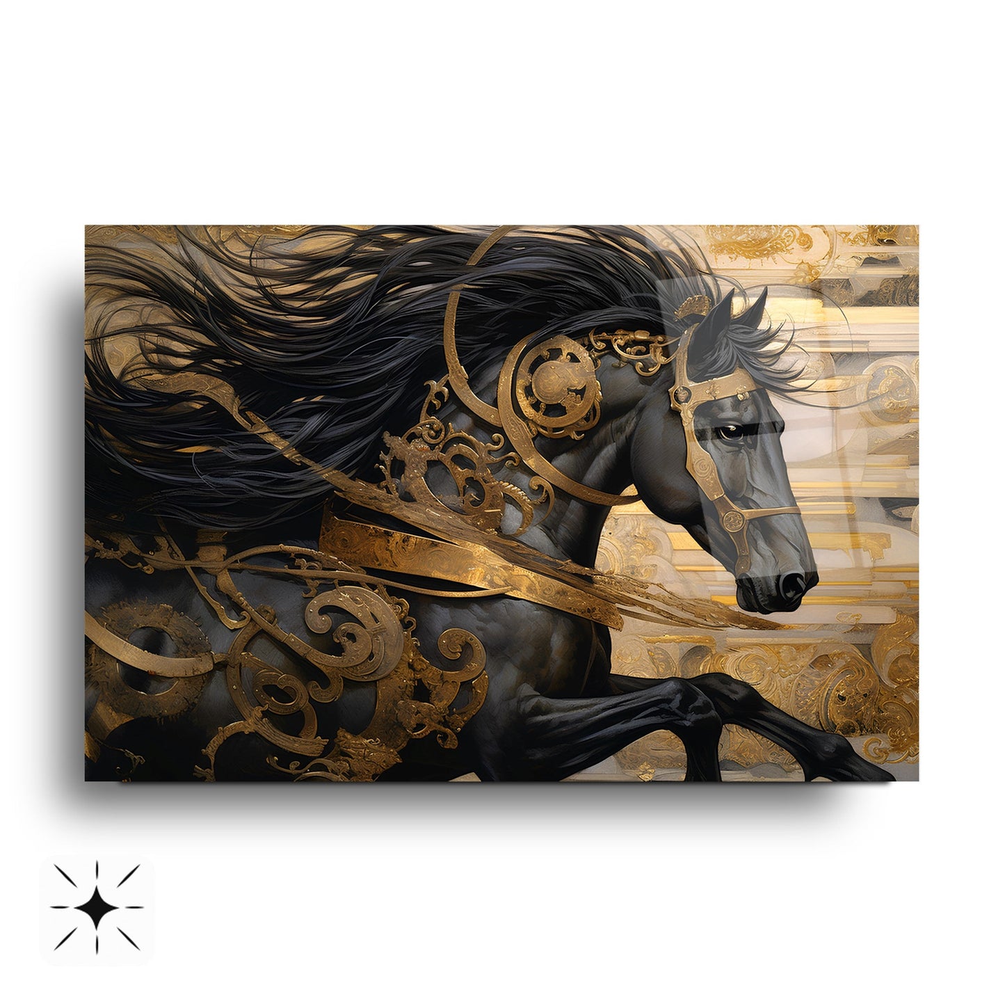 Gold Detay Siyah At Cam Tablo