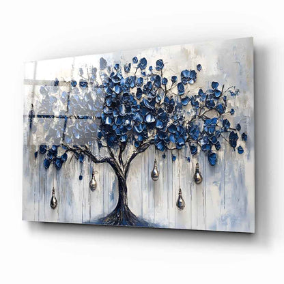 Mavi Hayat Ağacı Cam Tablo