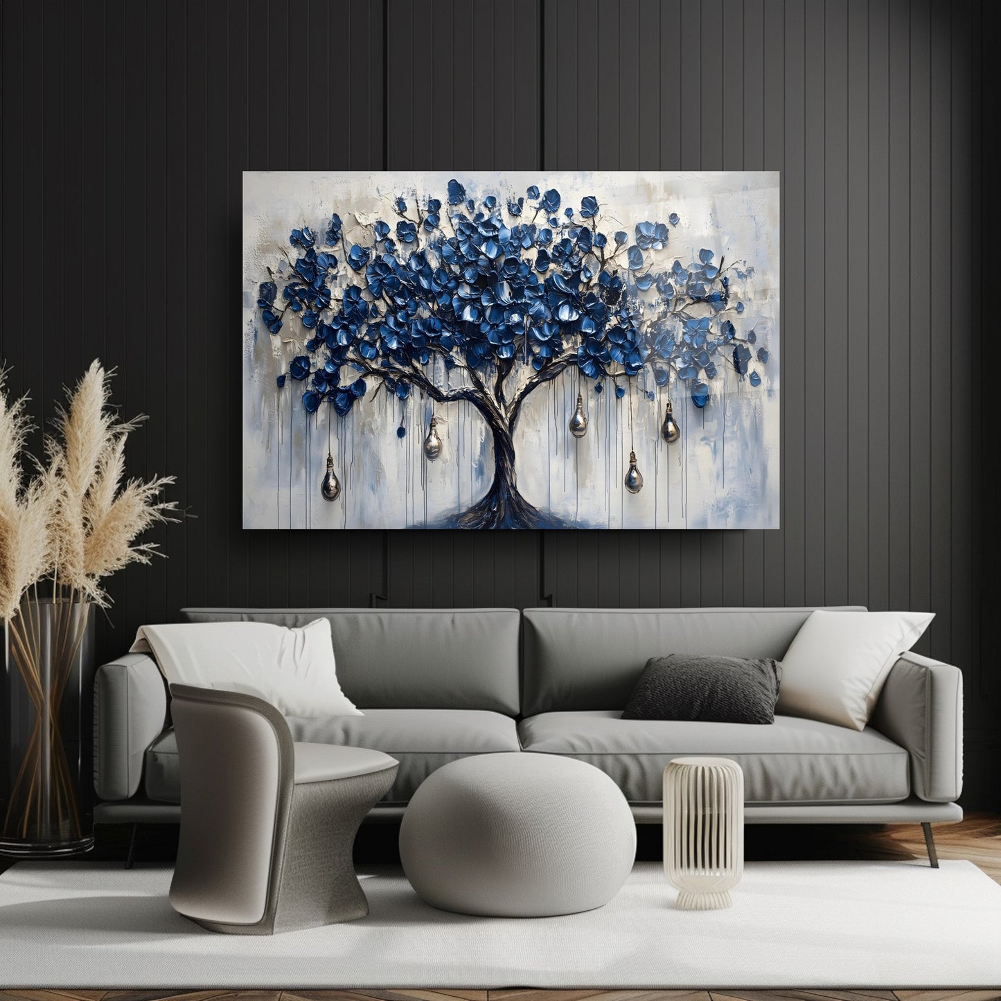 Mavi Hayat Ağacı Cam Tablo