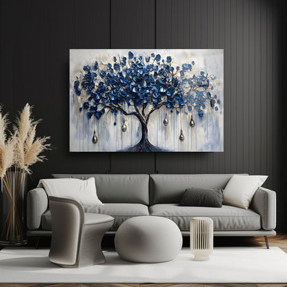 Mavi Hayat Ağacı Cam Tablo