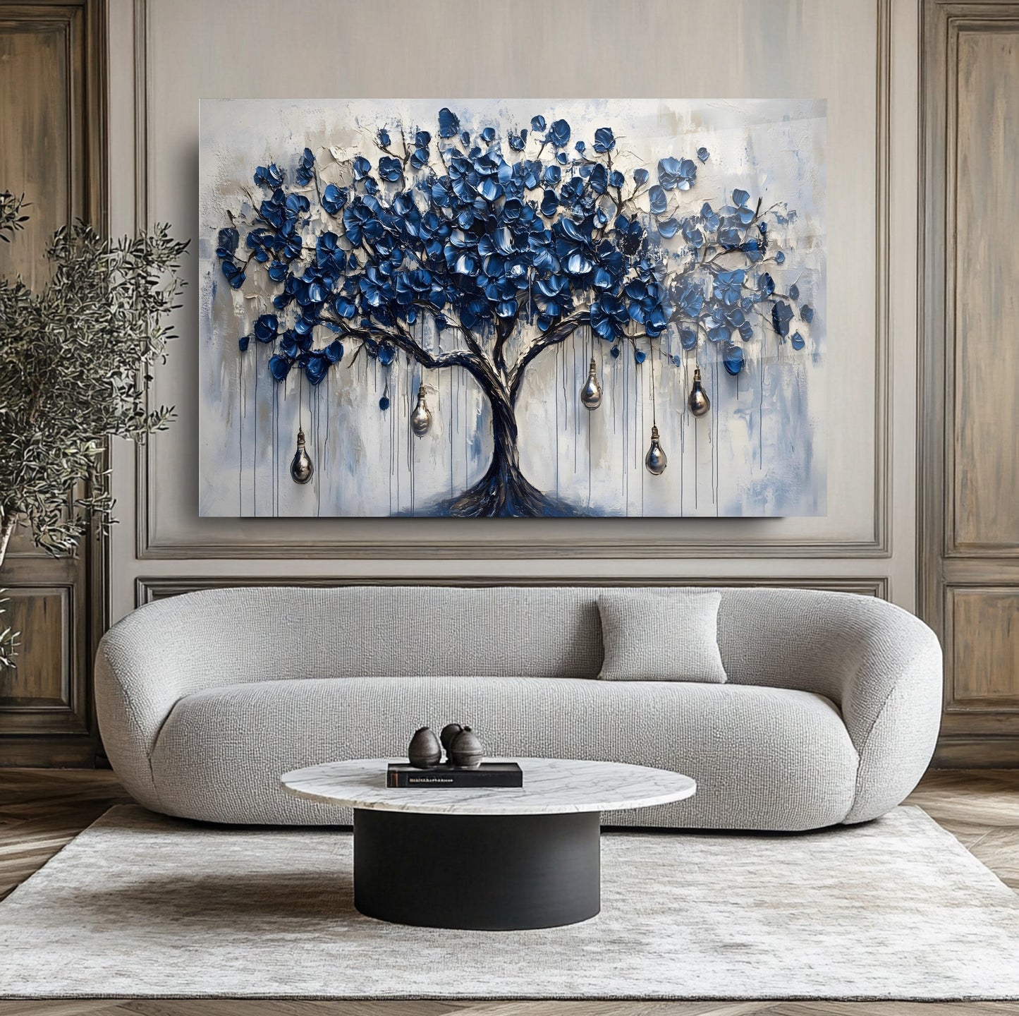 Mavi Hayat Ağacı Cam Tablo