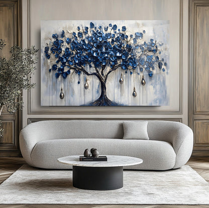 Mavi Hayat Ağacı Cam Tablo