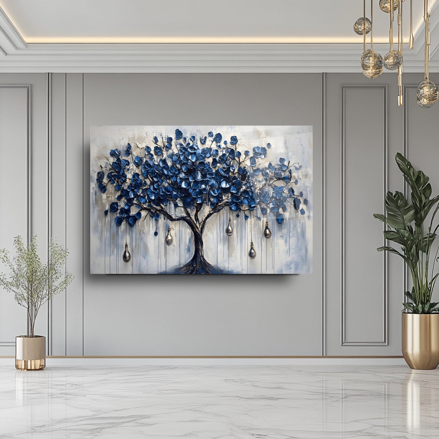 Mavi Hayat Ağacı Cam Tablo