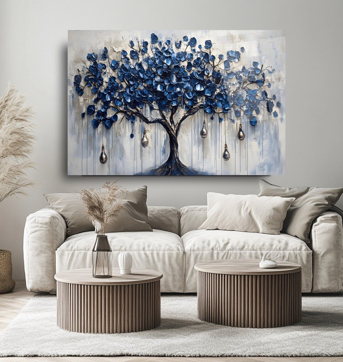 Mavi Hayat Ağacı Cam Tablo