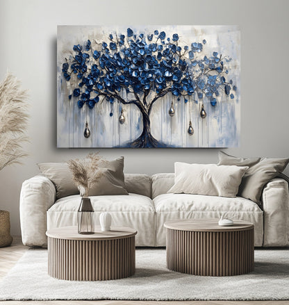 Mavi Hayat Ağacı Cam Tablo