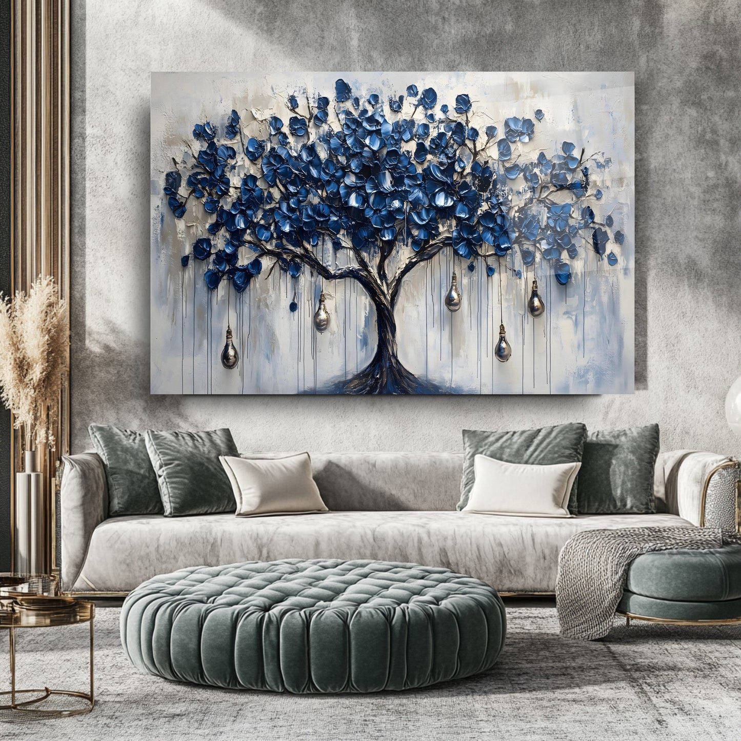 Mavi Hayat Ağacı Cam Tablo