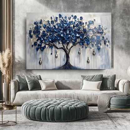 Mavi Hayat Ağacı Cam Tablo