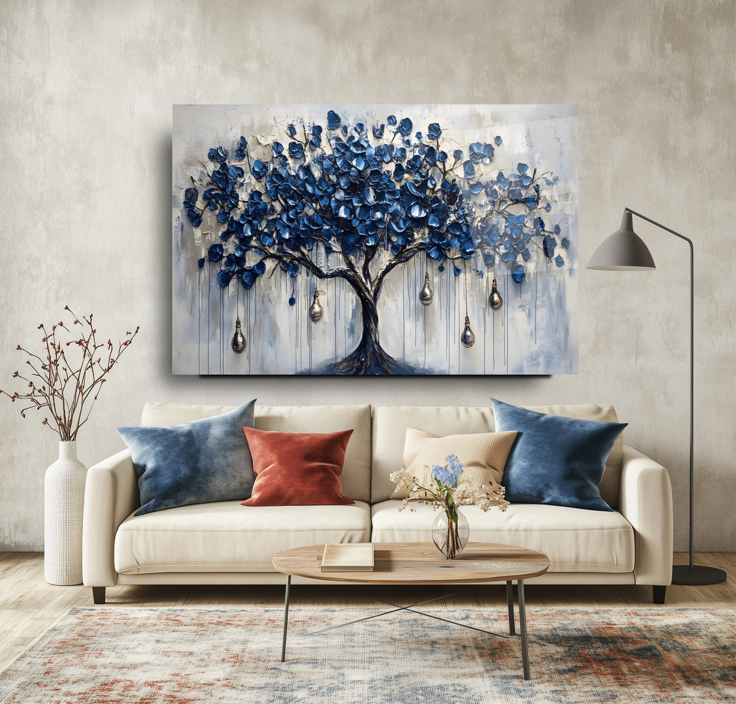 Mavi Hayat Ağacı Cam Tablo