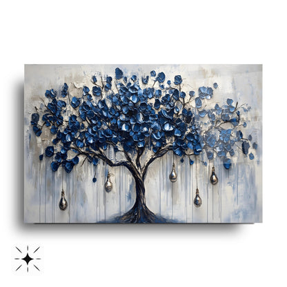 Mavi Hayat Ağacı Cam Tablo