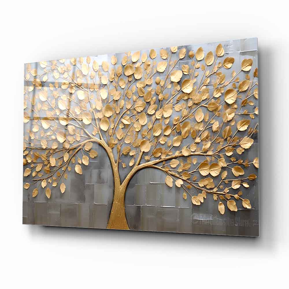 Gold Hayat Ağacı Cam Tablo