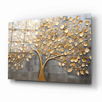 Gold Hayat Ağacı Cam Tablo
