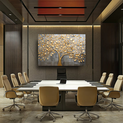 Gold Hayat Ağacı Cam Tablo
