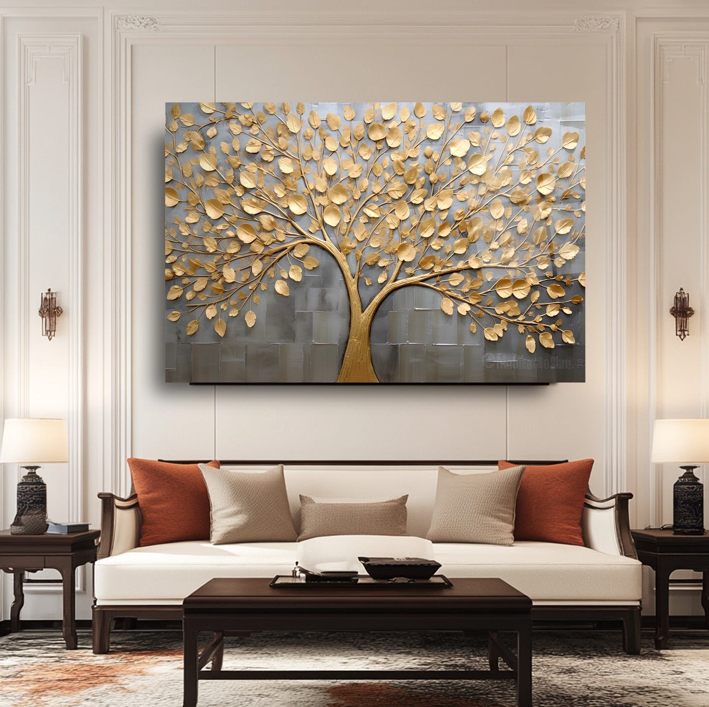 Gold Hayat Ağacı Cam Tablo