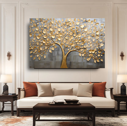Gold Hayat Ağacı Cam Tablo