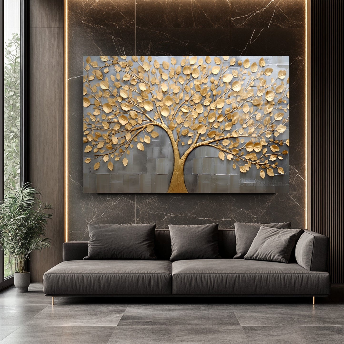 Gold Hayat Ağacı Cam Tablo