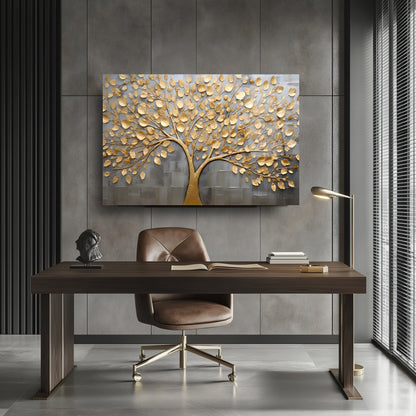 Gold Hayat Ağacı Cam Tablo