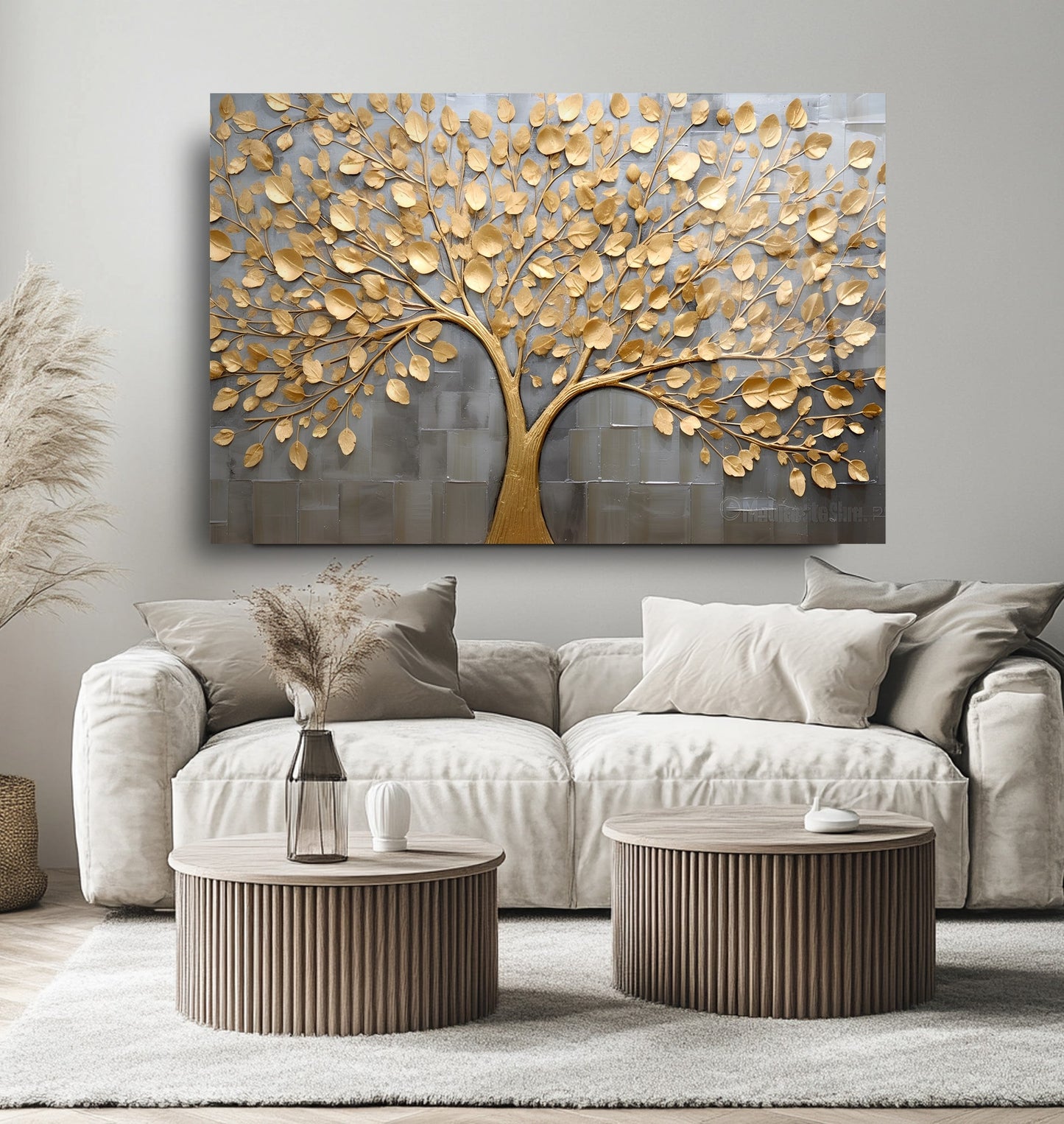 Gold Hayat Ağacı Cam Tablo