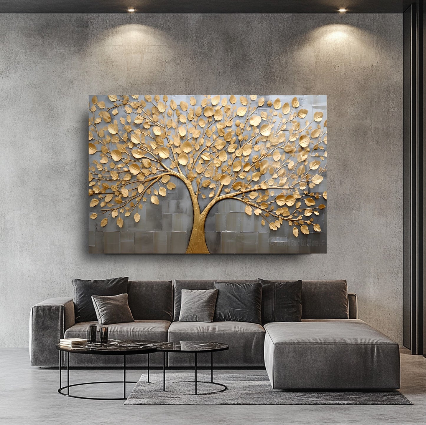 Gold Hayat Ağacı Cam Tablo
