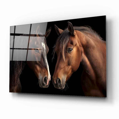 Kahverengi Atlar Cam Tablo