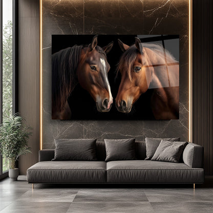 Kahverengi Atlar Cam Tablo