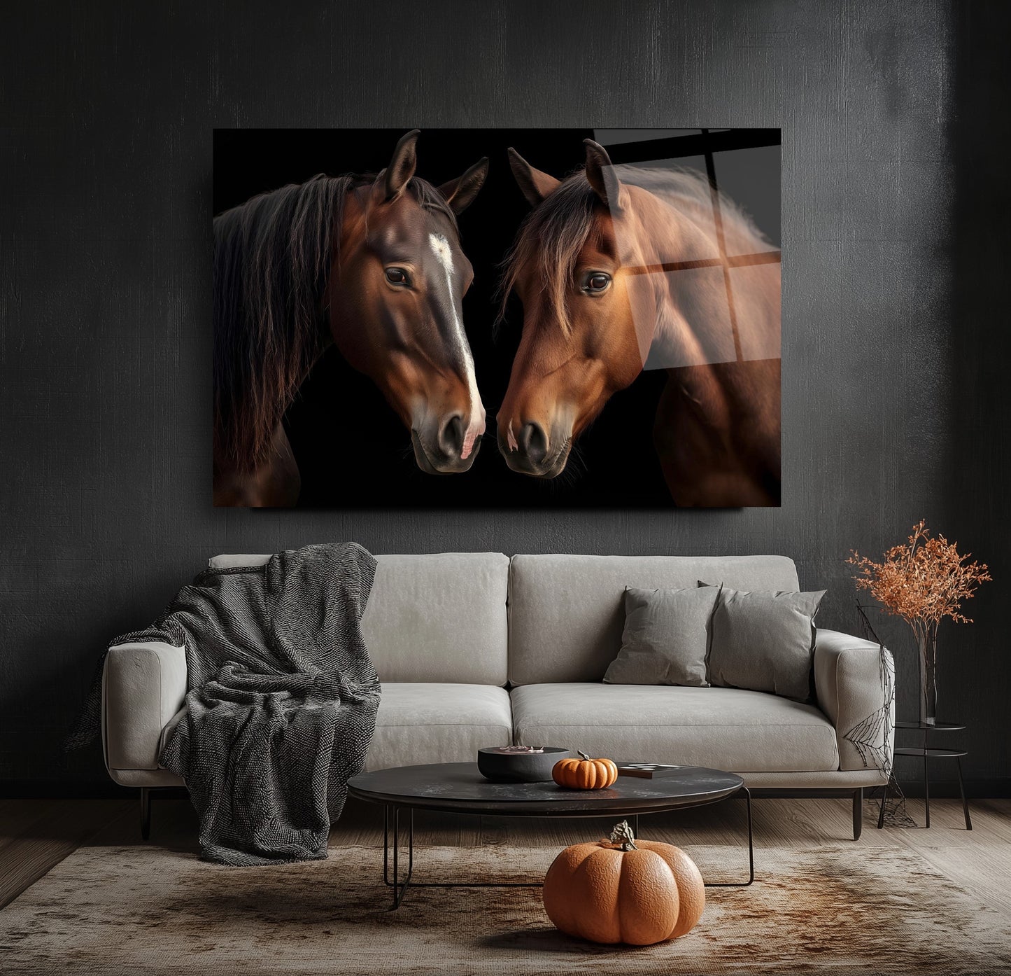 Kahverengi Atlar Cam Tablo