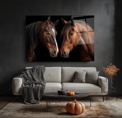 Kahverengi Atlar Cam Tablo