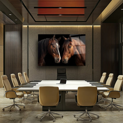 Kahverengi Atlar Cam Tablo