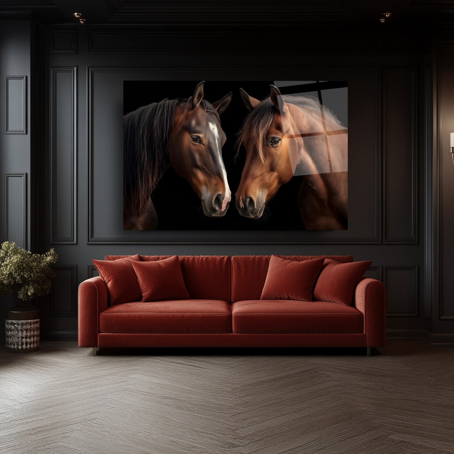 Kahverengi Atlar Cam Tablo