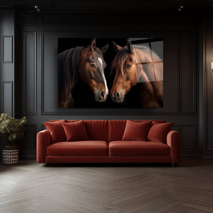 Kahverengi Atlar Cam Tablo