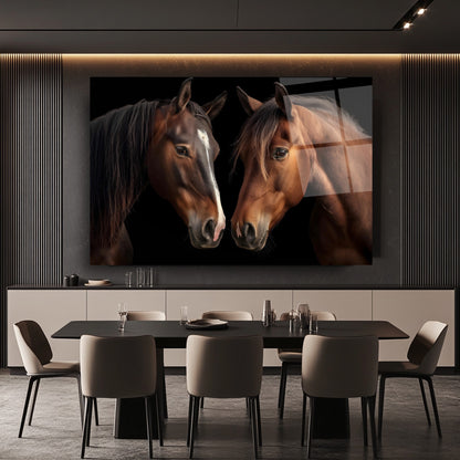 Kahverengi Atlar Cam Tablo