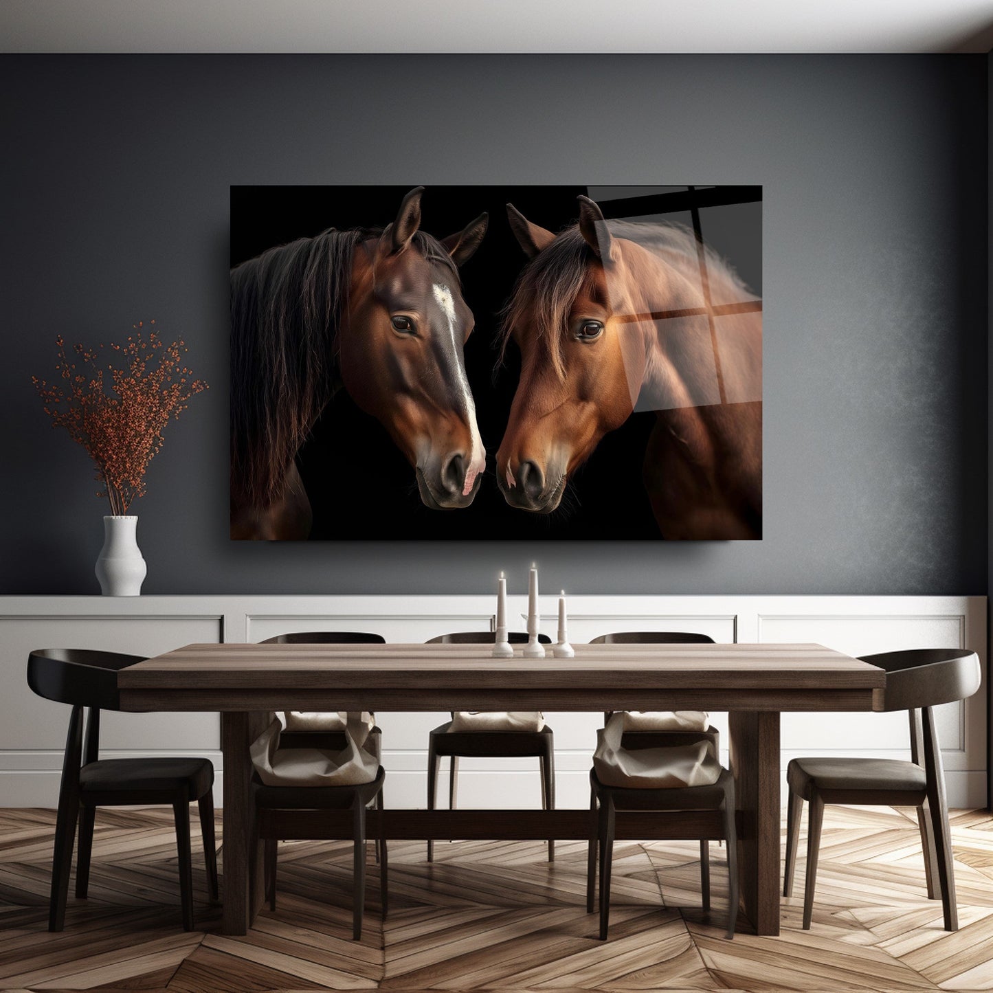 Kahverengi Atlar Cam Tablo