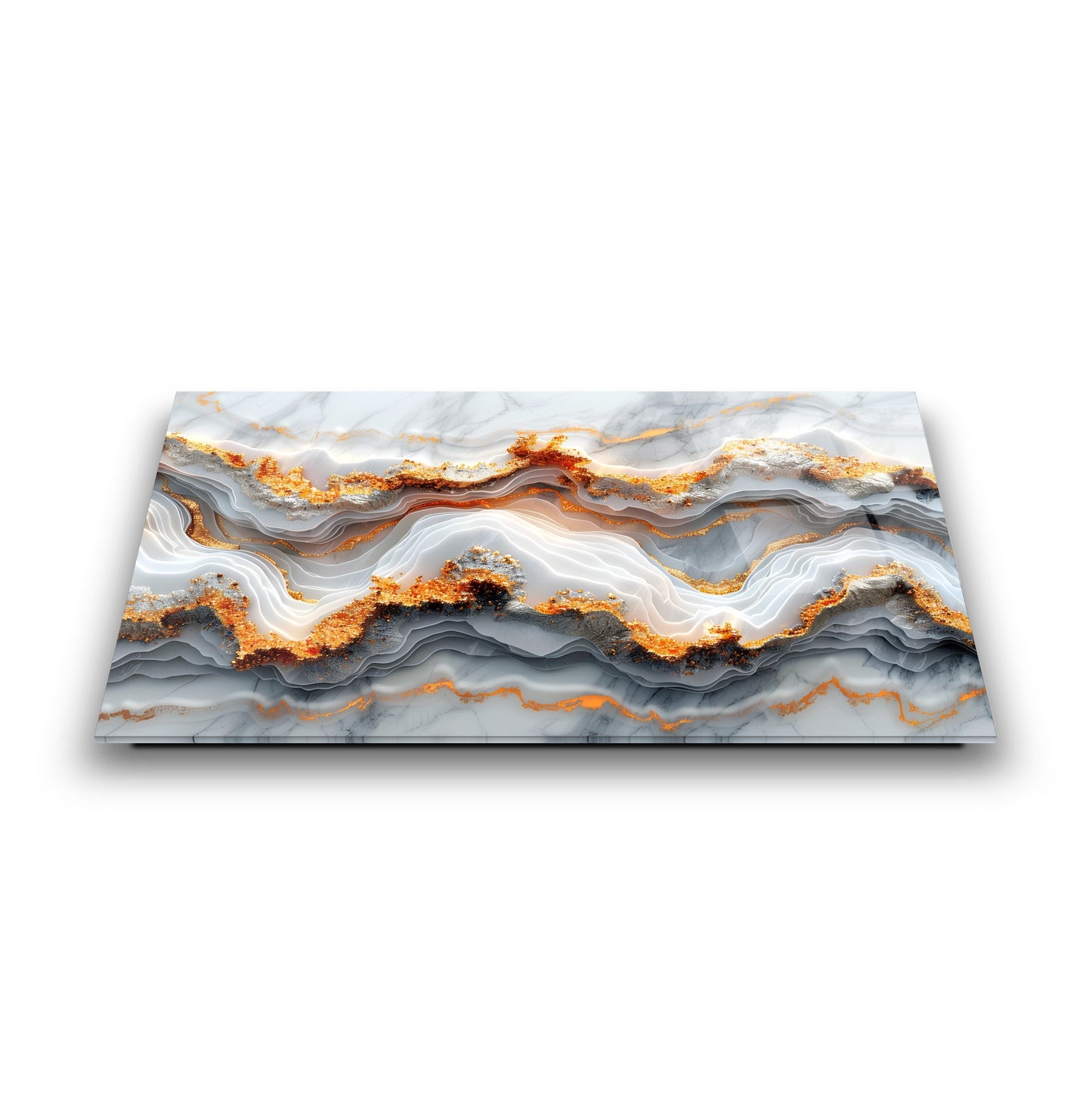 Beyaz Gold Mermer Desen Cam Tablo